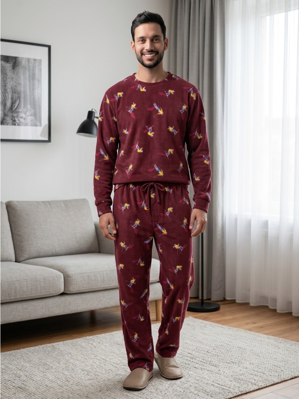 St. Johns Bay Men’s Large Burgundy Skier Fleece Pajama Pants